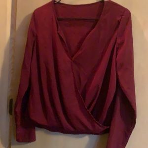 Maroon dress shirt with cross-cross front.